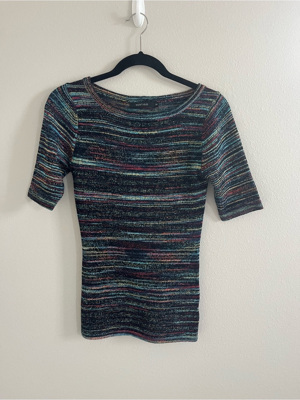 Vertigo Paris Multicolor Striped Short Sleeve Sweater Size S